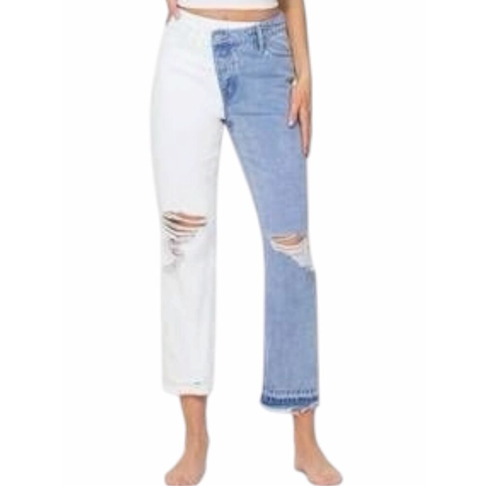 VERVET by Flying Monkey Norah Two-Tone Split Straight Leg Distressed Jean Size 2